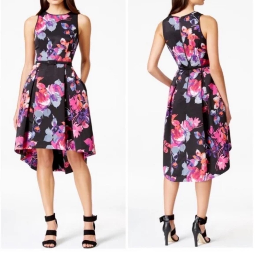 Vince Camuto dress floral print pleated high low hem size 8